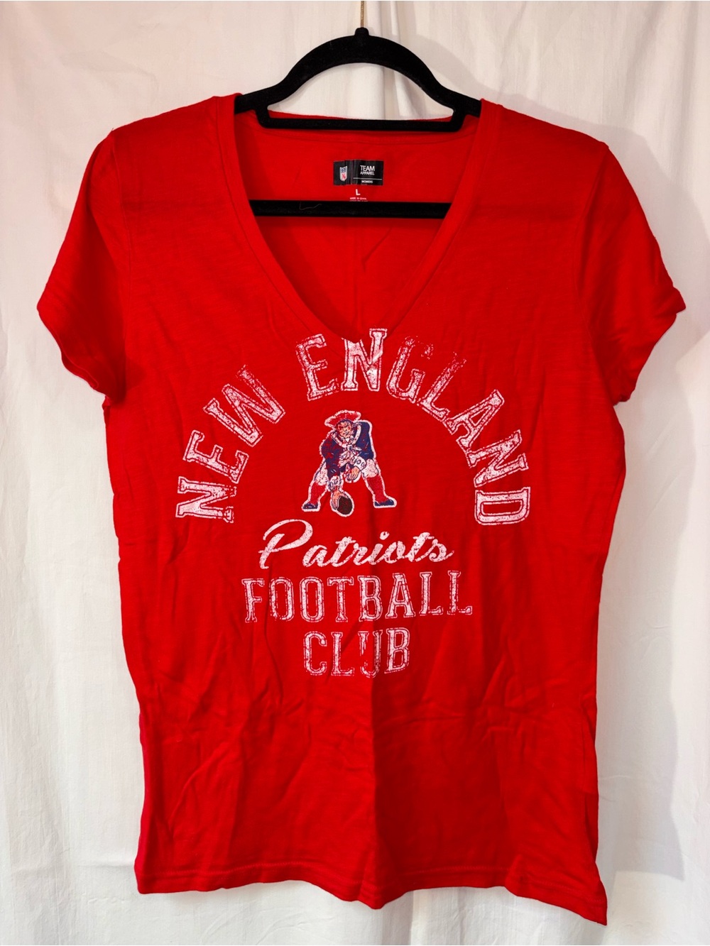 Women’s Red V-Neck New England Patriots Tee Shirt